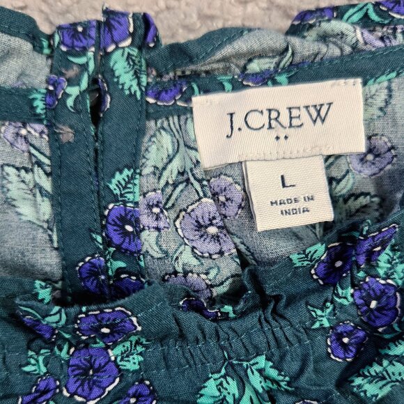 J. Crew Dark Teal Floral Long Sleeve Ruffleneck Poplin Blouse Romantic CD288 - Picture 7 of 10
